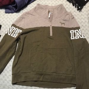 PINK Grey and green half zip hoodie